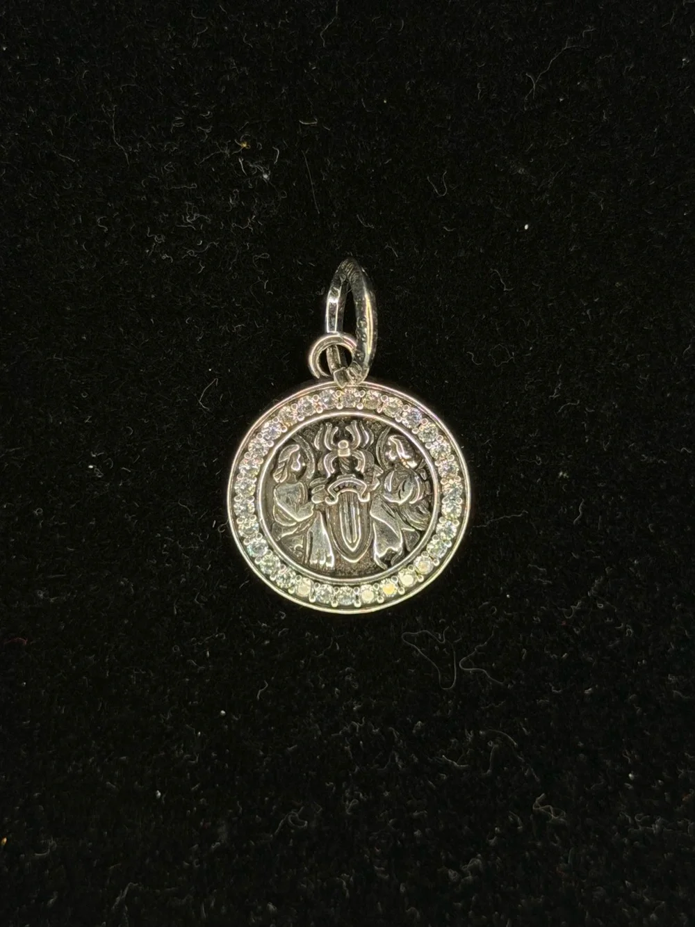 Chrome Hearts Dagger Knife Circle Diamond Studded Tag Unisex Pendant